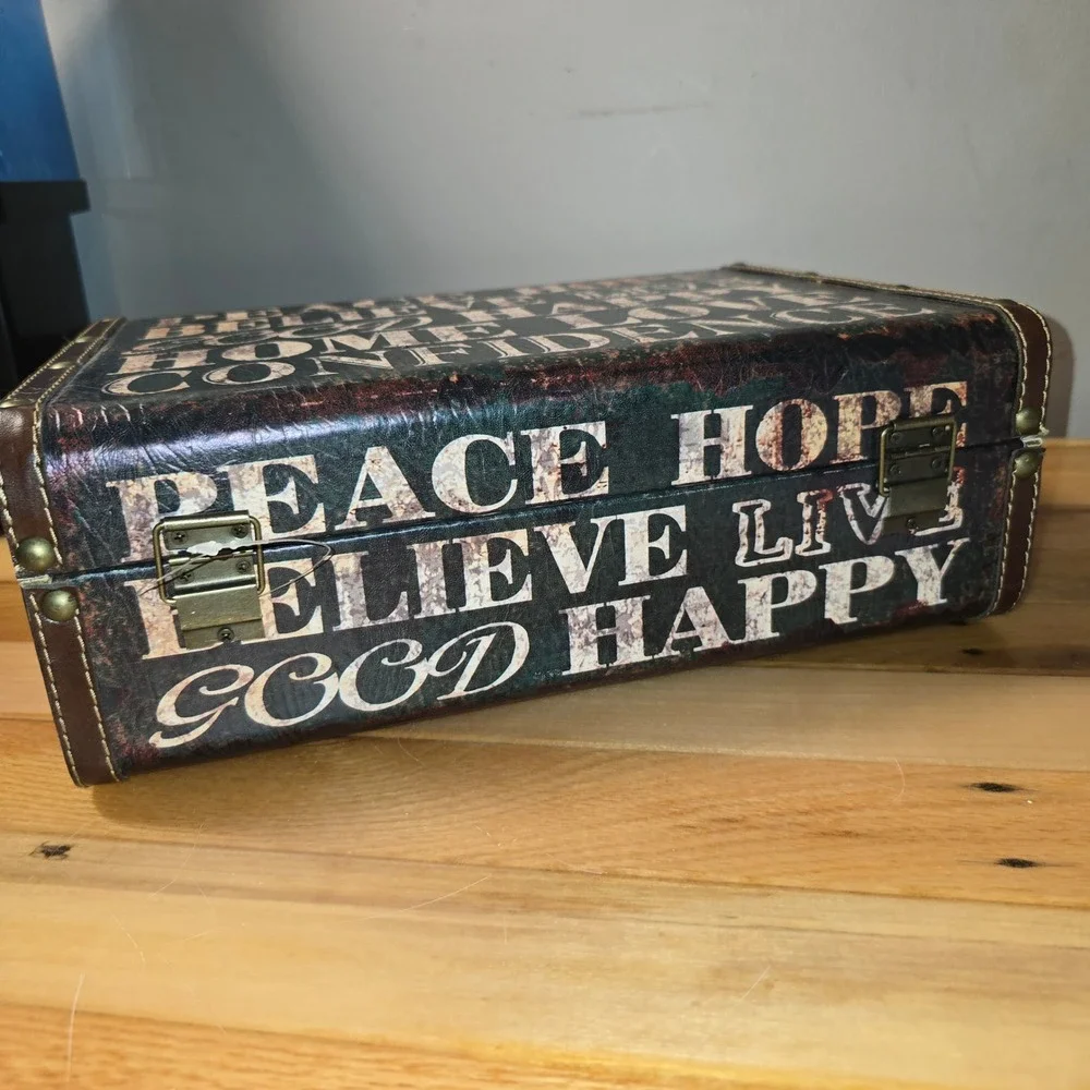Vintage Style Inspirational Typography Decorative Storage Trunk Suitcase Box